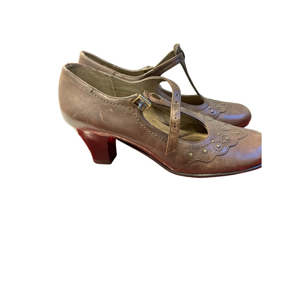 Aerosoles Arithmetic Dark Brown Leather T-Strap Pumps Heels Womens 6M